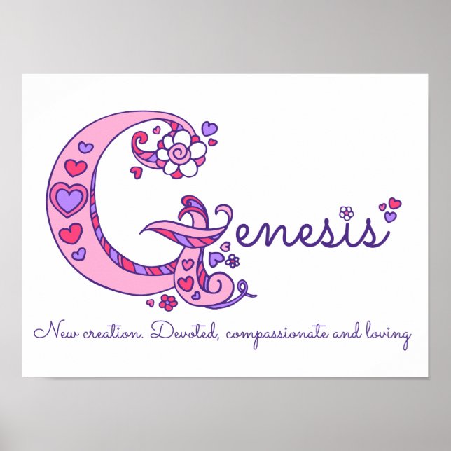 Letter G art Genesis girls name and meaning poster (Front)