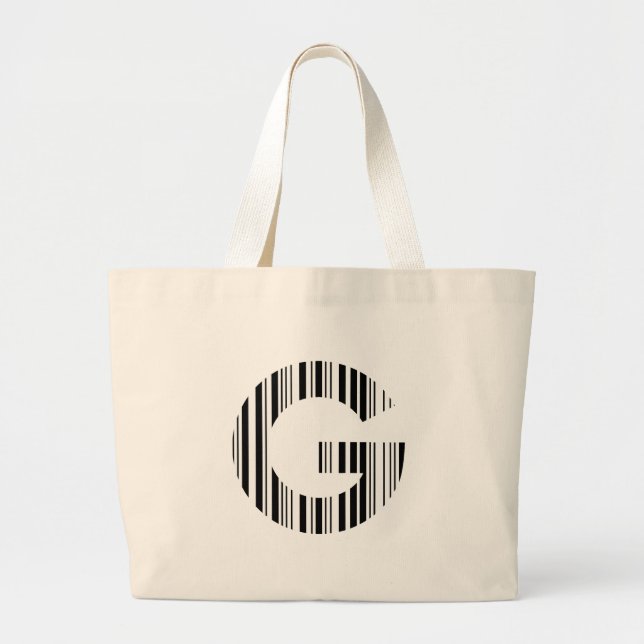 LETTER G BAR CODE First Initial Barcode Pattern Large Tote Bag (Front)
