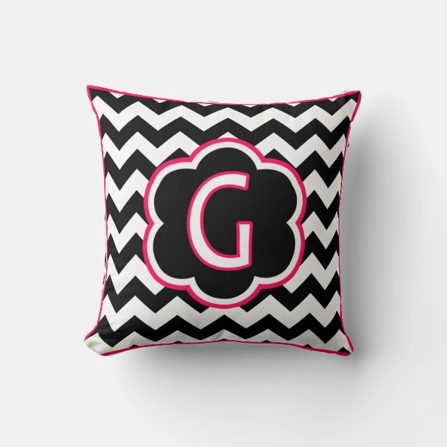 Letter G Black and White Chevron Monogram Cushion (Front)
