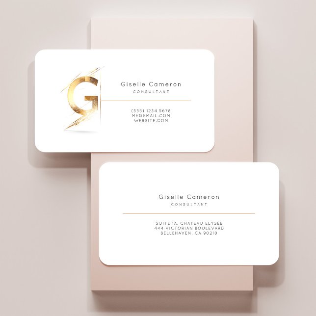 Letter G Calligraphy Gold/Black Gradient Monogram Business Card (Creator Uploaded)