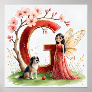 Letter G Chinese Dog Fairy Poster - Alphabet Art