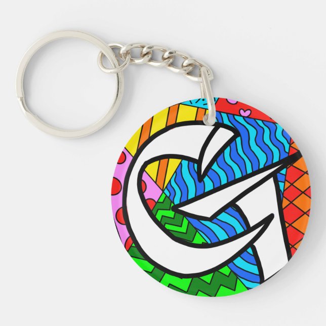 Letter G Colourful Doodles Key Ring (Front)