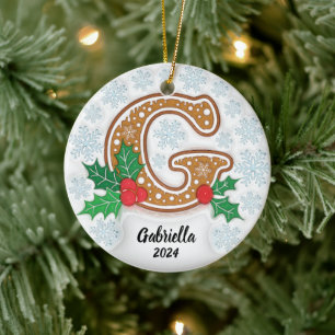 Letter G Custom Name Christmas Ceramic Tree Decoration