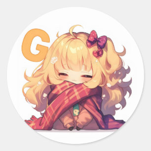Letter G Cute Girl Anime Classic Round Sticker