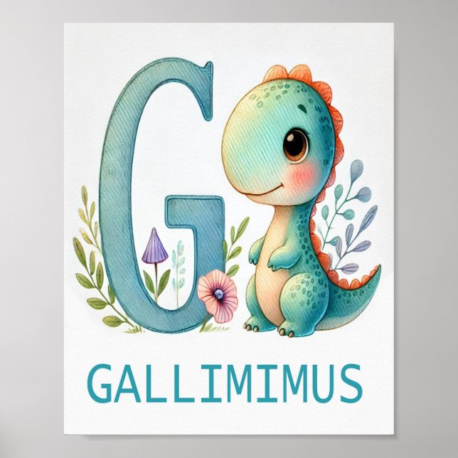 Letter G, Dinosaur Alphabet Watercolor Poster (Front)