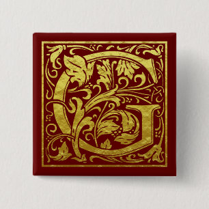 Letter G First Letter Faux Gold Red 15 Cm Square Badge