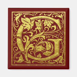 Letter G First Letter Faux Gold Red Magnet