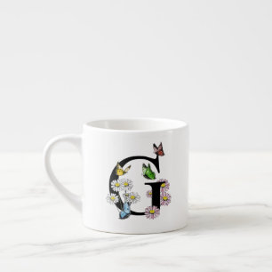 Letter G Floral Butterfly Monogram Initial    Espresso Cup
