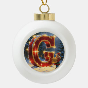 Letter G Gift Personalised Monogram Holiday Ceramic Ball Christmas Ornament