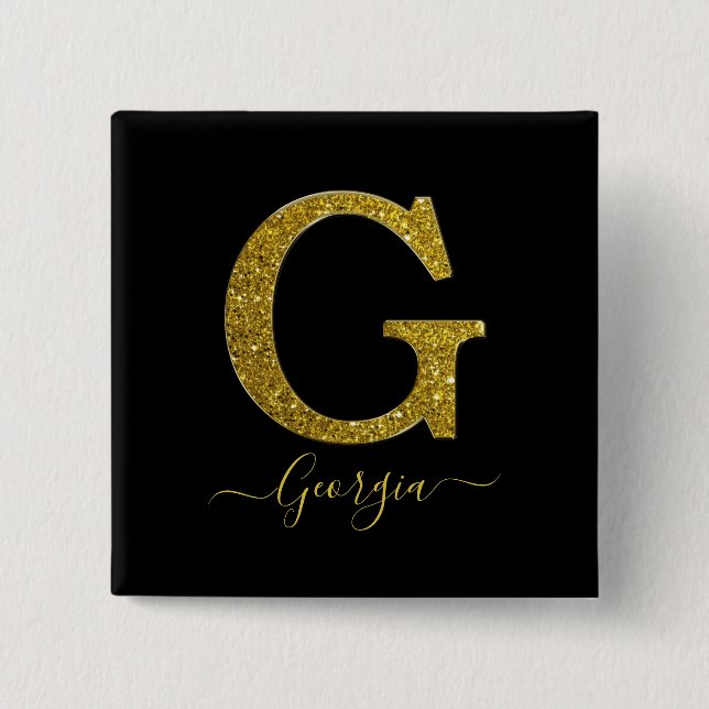 Letter G Glitter 15 Cm Square Badge (Front)