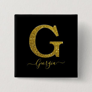 Letter G Glitter 15 Cm Square Badge