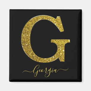Letter G Gold Glitter Magnet