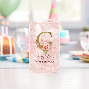 Letter G Gold Monogram Blush Pink Roses Can Glass
