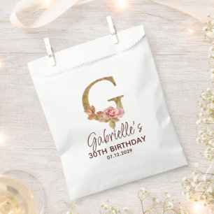 Letter G Gold Monogram Blush Pink Roses Favour Bags