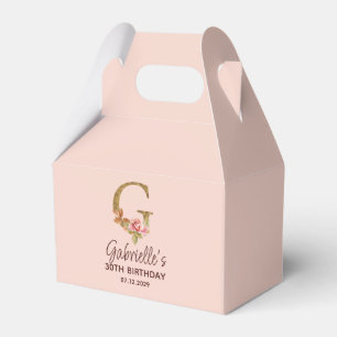 Letter G Gold Monogram Blush Pink Roses Favour Box