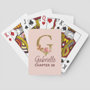 Letter G Gold Monogram Blush Pink Roses Playing Cards