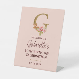 Letter G Gold Monogram Blush Pink Roses Sign