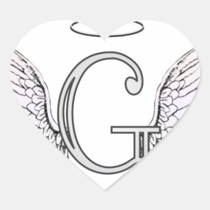 Letter G Initial Monogram with Angel Wings & Halo Heart Sticker