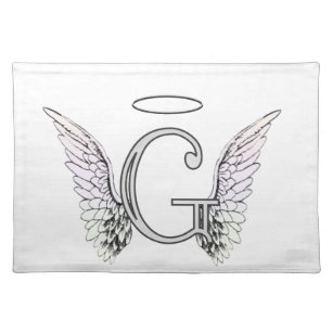 Letter G Initial Monogram with Angel Wings & Halo Placemat