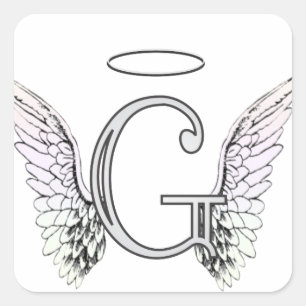 Letter G Initial Monogram with Angel Wings & Halo Square Sticker