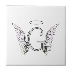 Letter G Initial Monogram with Angel Wings & Halo Tile