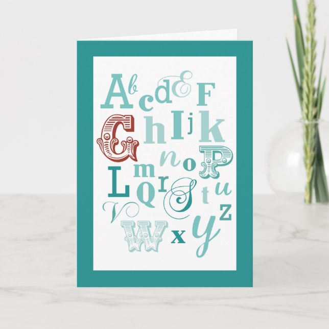 Letter G Initial Name Alphabet Birthday Teal & Red Card (Front)