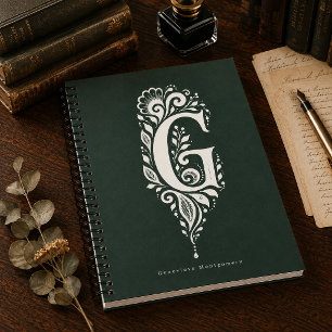 Letter G Linocut Botanical Monogram Notebook