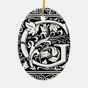 Letter G Mediaeval Monogram Art Nouveau Ceramic Tree Decoration