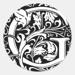 Letter G Mediaeval Monogram Art Nouveau Classic Round Sticker