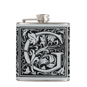 Letter G Mediaeval Monogram Art Nouveau Hip Flask