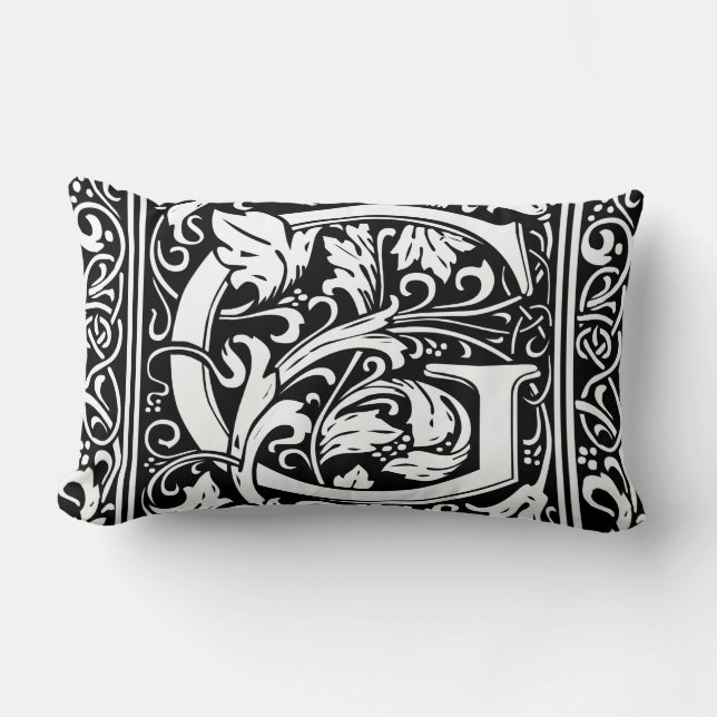 Letter G Mediaeval Monogram Art Nouveau Lumbar Cushion (Front)