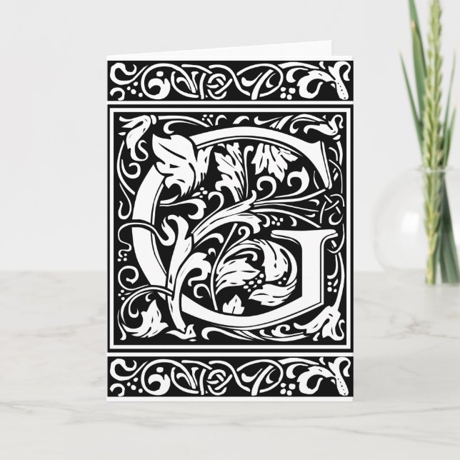 Letter G Mediaeval Monogram Art Nouveau Note Card (Front)