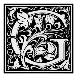 Letter G Mediaeval Monogram Art Nouveau Poster