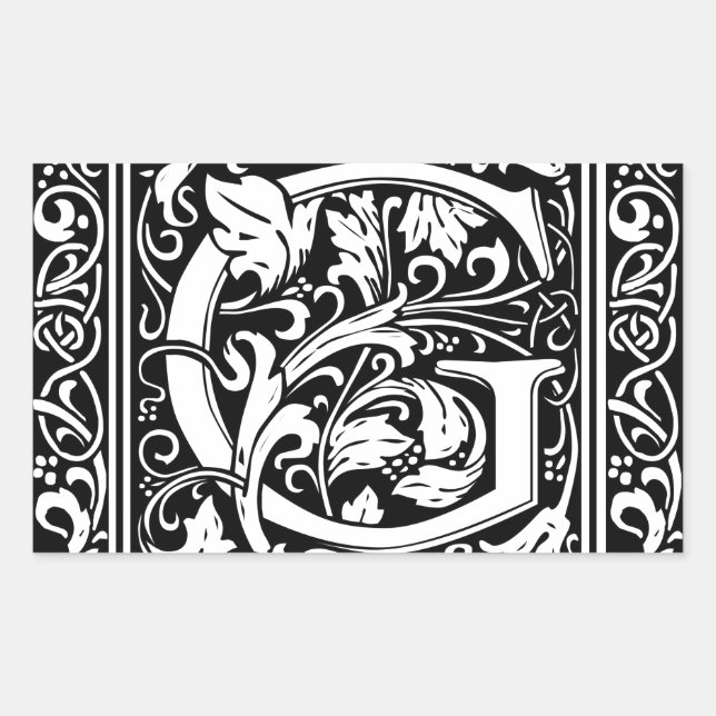 Letter G Mediaeval Monogram Art Nouveau Rectangular Sticker (Front)
