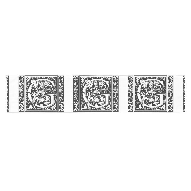 Letter G Mediaeval Monogram Art Nouveau Short Table Runner (Horizontal)