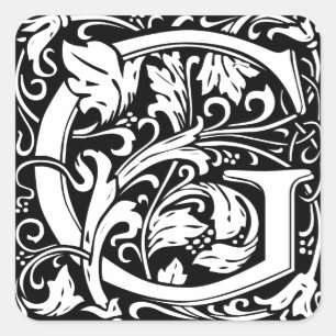 Letter G Mediaeval Monogram Art Nouveau Square Sticker