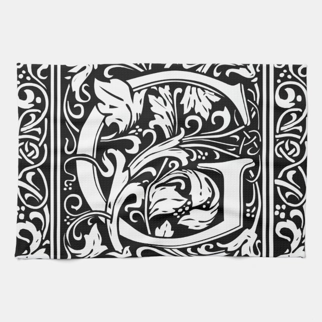 Letter G Mediaeval Monogram Art Nouveau Tea Towel (Horizontal)