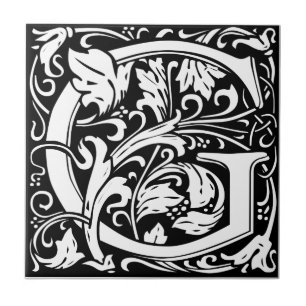Letter G Mediaeval Monogram Art Nouveau Tile