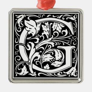 Letter G Mediaeval Monogram Vintage Initial Metal Tree Decoration