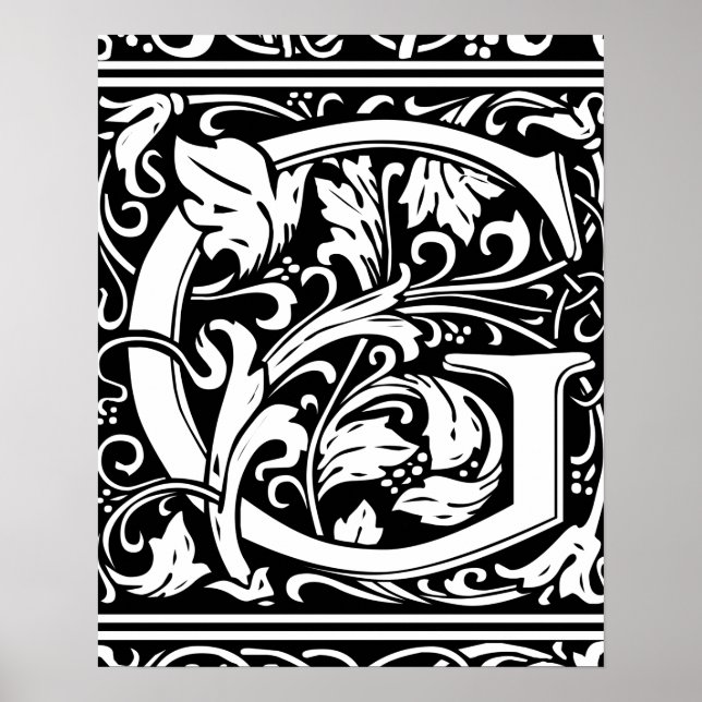 Letter G Mediaeval Monogram Vintage Initial Poster (Front)