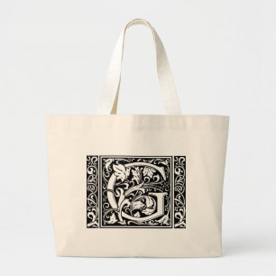 Letter G Mediaeval Monogram Wide Vintage Initial Large Tote Bag