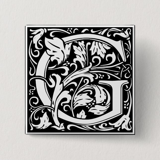 Letter G Medieval Monogram Art Nouveau 15 Cm Square Badge (Front)
