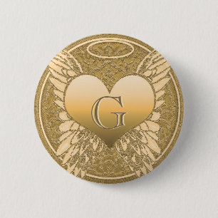 Letter G Memorial Angel Heart 6 Cm Round Badge