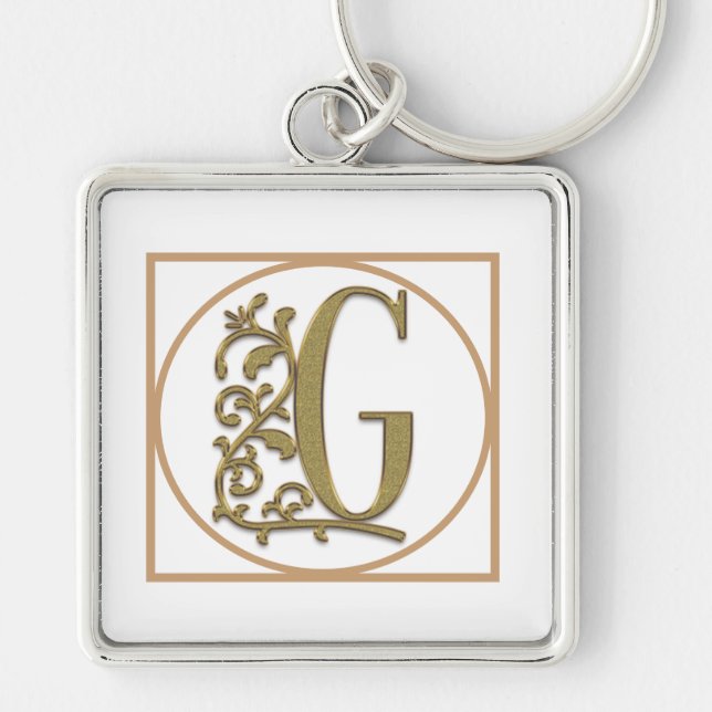 LETTER G MONOGRAM Beautiful Wedding New Home Gift Key Ring (Front)