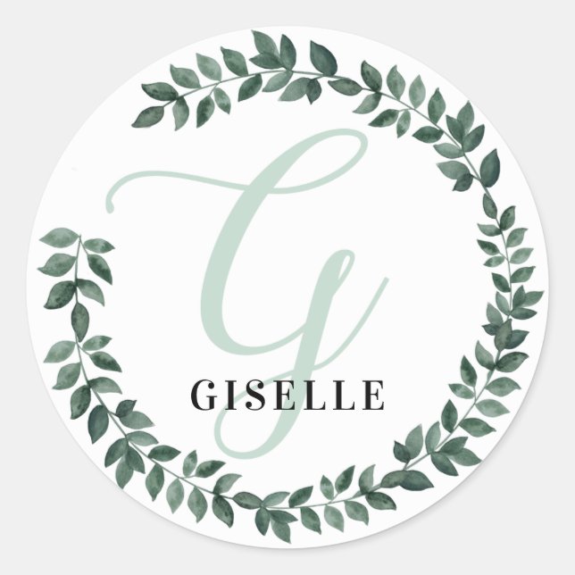 Letter G Monogram Custom Name Minimalist Botanical Classic Round Sticker (Front)