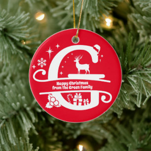 Letter G Monogram Initial Family Name Greeting  Ceramic Tree Decoration