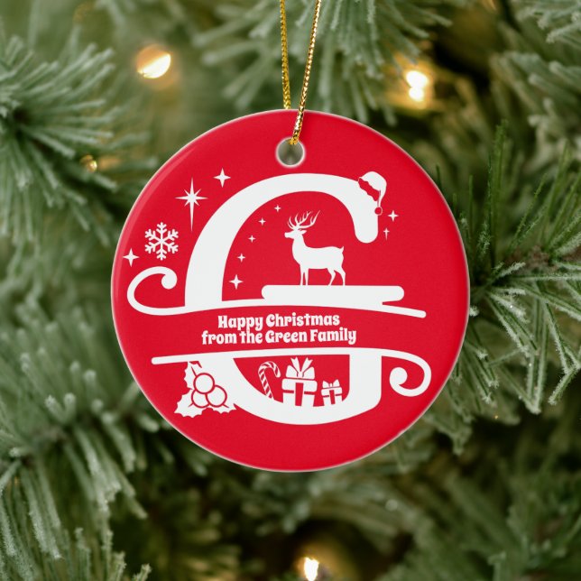 Letter G Monogram Initial Family Name Greeting  Ceramic Tree Decoration (Tree)