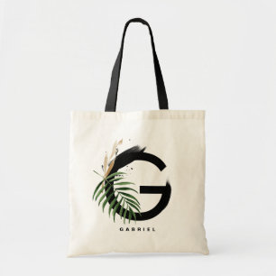 Letter G Monogram   Tropical Leaves Personalised Tote Bag
