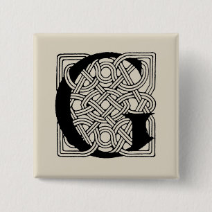 Letter G Monogram Vintage Celtic Knot Print 15 Cm Square Badge
