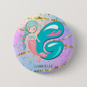 Letter G Monogram Watercolor Cute Mermaid Nursery 6 Cm Round Badge